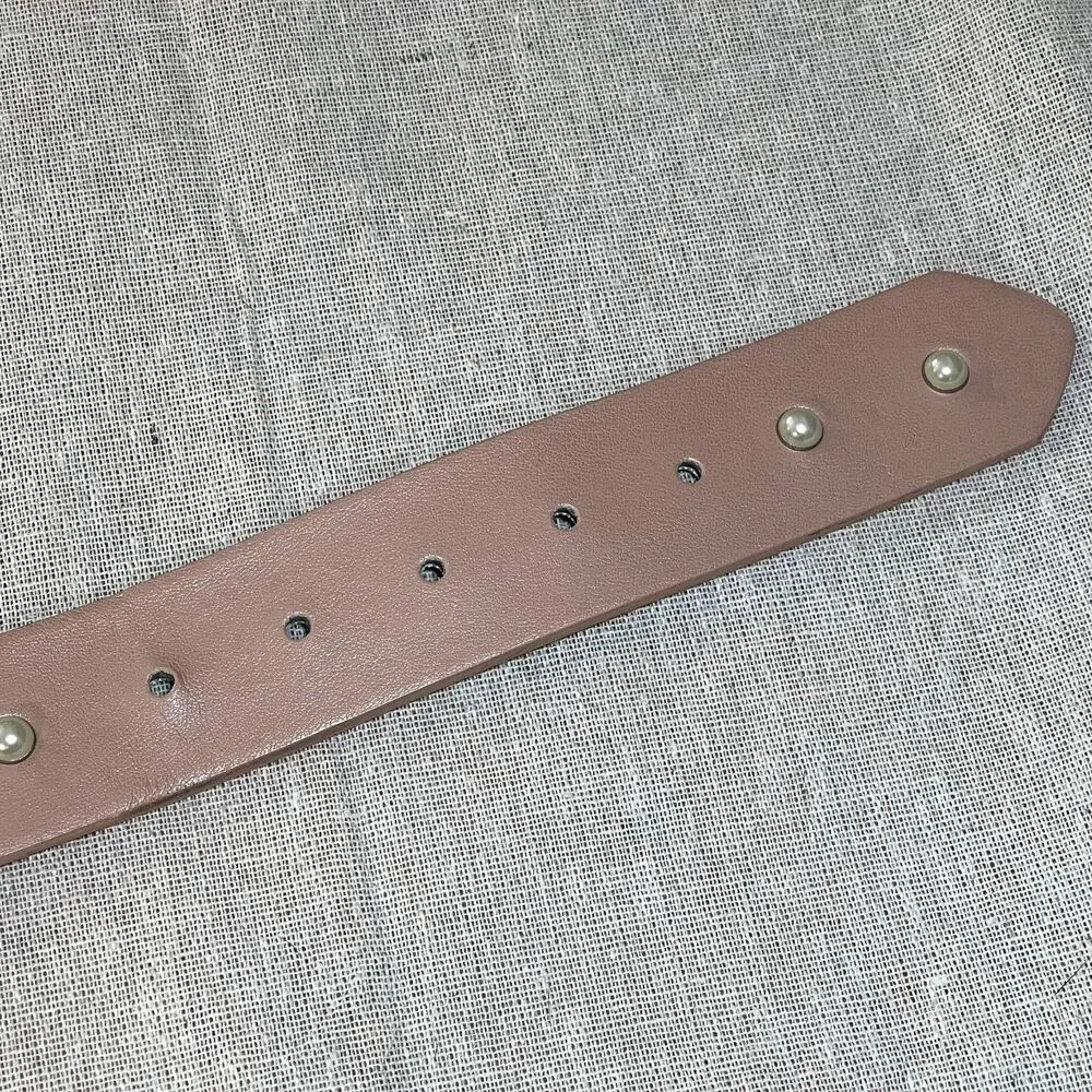 Blush Pink Vegan Leather Belt with Faux Pearl Studs ~39